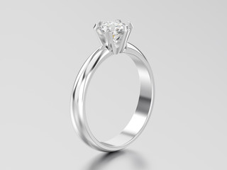 3D illustration white gold or silver traditional solitaire engagement diamond ring