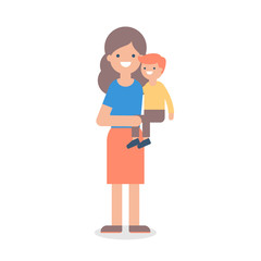 Vector illustration of a mother holding child in her arms