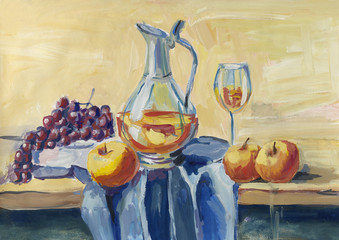 Classical still life with fruit and wine