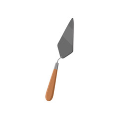 Wide trowel pointing trowel from stainless steel with wooden handle. Working tool used by archaeologists in excavations. Symbol in flat style. Cartoon vector design