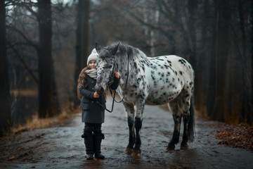 Young girl portrait with Appaloosa horse and Dalmatian dogs 