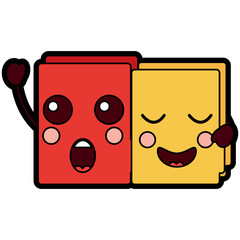 two happy folder file cartoon kawaii icon vector illustration