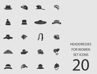 Headdresses for women set of flat icons. Vector illustration