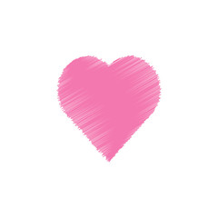 Valentine day hand drawn scribbled pink heart on white background, line art drawing icon, doodle art design, vector illustration