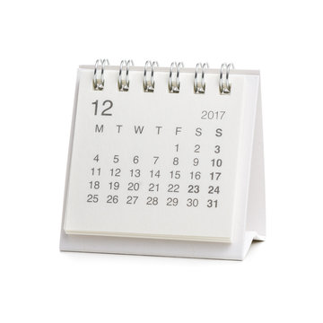 December 2017 minimal desk calendar isolated