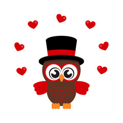 cartoon cute owl in hat with heart vector image