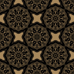 Abstract seamless pattern on black background. Hand drawn vector illustration