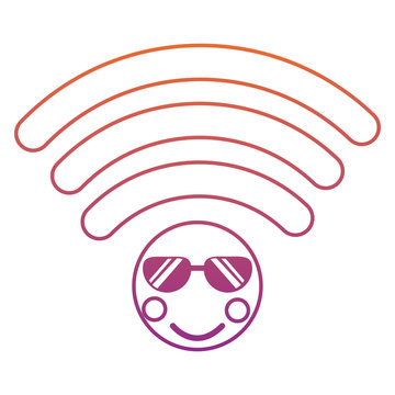  wifi with sunglasses  kawaii icon image vector illustration design  red to purple ombre line