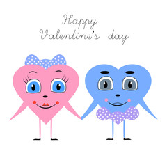 Greeting card with the image of two hearts holding the hand of, birthday, Valentine's day, love, line, vector illustration.