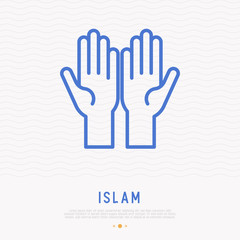 Two hands palm up thin line icon. Pray symbol. Modern vector illustration.