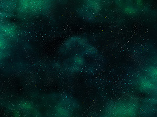 Abstract space illustration with stars and green nebula.