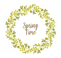 Hand-drawn cute wreath with spring flowers illustration in vintage watercolor style. Romantic floral design. Spring Time