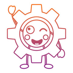 gear machinery piece cute kawaii cartoon vector illustration blur line gradient design