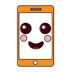 mobile phone character emoticon face kawaii vector illustration  