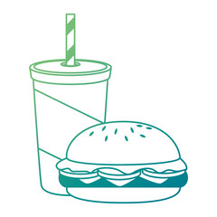 beverage in plasttic cup with burger vector illustration design