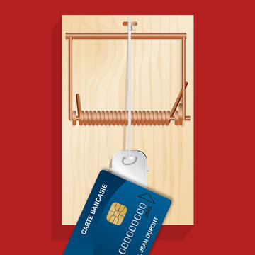 achat - acheter - piège - carte bleue - dépenser - piège à souris - concept - symbole - carte bancaire
