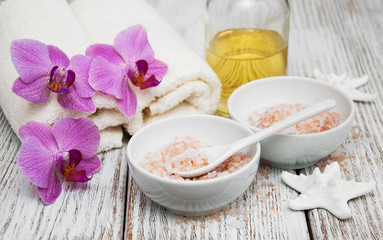 Spa concept with pink orchids