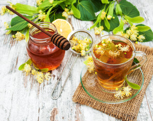 cup of herbal tea with linden flowers