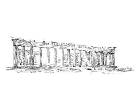 Acropolis of Athens. The Parthenon. Athens. Greece. Europe. Hand drawn sketch. Vector illustration.