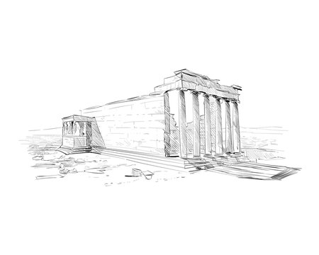 Acropolis of Athens. Erechtheum. Athens. Greece. Europe. Hand drawn sketch. Vector illustration.