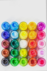  top view of Poster colors in square on white background