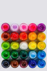  top view of Poster colors in square on white background