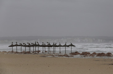 Touristic beach of el Arenal during winter in the spanish island of Mallorca