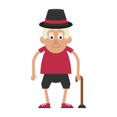 Cute grandfather cartoon walking stick icon vector illustration graphic design