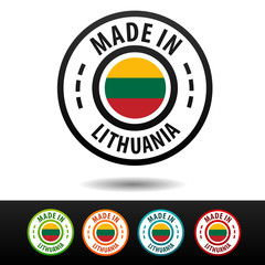 Made in Lithuania badges with flag. Flat Eps10 Vector.