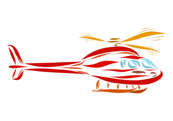 Red flying helicopter, drawing in smooth lines