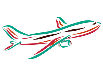 Obraz na płótnie Canvas Flying plane drawn in smooth lines