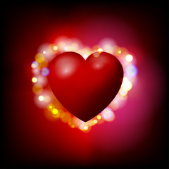 Red heart on Abstract Light Bokeh Background Vector illustration for Wallpaper