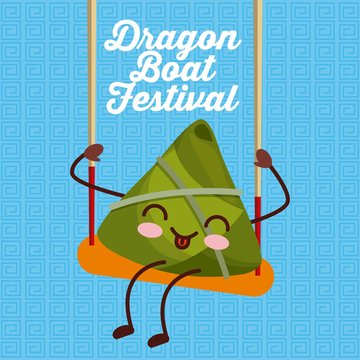 dragon boat festival cartoon happy swinging dumpling vector illustration