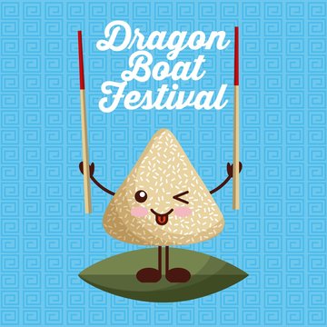 cartoon rice dumpling with chopstick dragon boat festival vector illustration