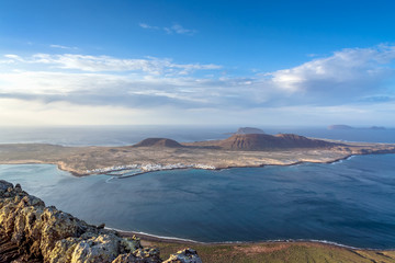 Fototapeta na wymiar Panoramic view from El Mirador del Rio, Lanzarote. Canary Island