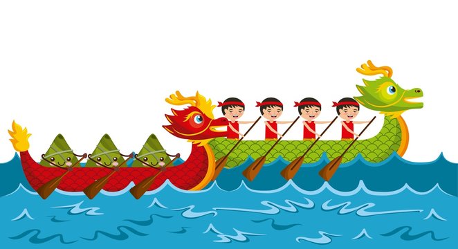 cartoon rowing team chinese rice dumpling festival vector illustration