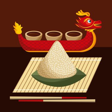 dragon boat festival food rice dumpling and sauce vector illustration