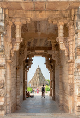 travel girl Gate in front of Samadhisvar Temple in Chittorgarh, Rajasthan