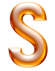 metallic golden alphabet, letter S, 3d illustration