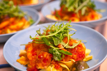 Home cooking, tomato seafood pasta