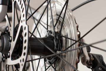 Bike hub of rear wheel, close up view, studio photo. - obrazy, fototapety, plakaty