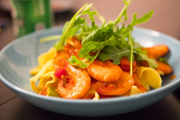 Home cooking, tomato seafood pasta