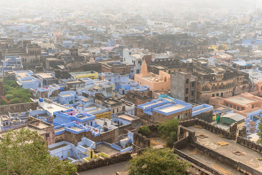 view from Garh Palace over the blue houses of Bundi, Rajasthan