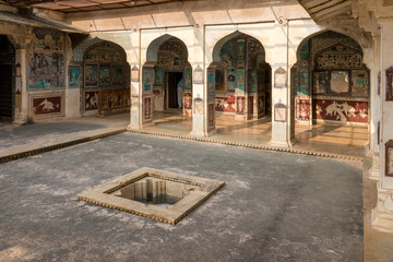 courtyard with fountain in Chitrasala, Garh Palace, Bundi