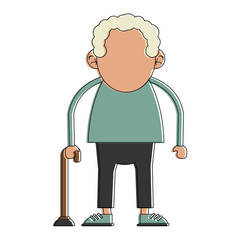 Cute grandfather cartoon walking stick icon vector illustration graphic design
