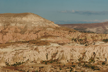 mountain landscape with fairy chimneys in Goreme national park, Cappadocia, Turkey