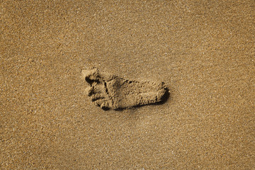 footprint of a bare foot in the sand of a beach
