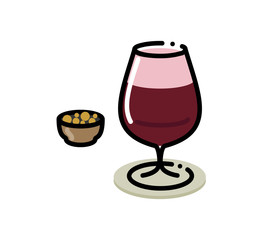 Glass of cherry beer. Small icon for menu or illustration for large poster. Isolated on white background flat line art style.