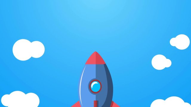 Flat style animation of rocket launch.