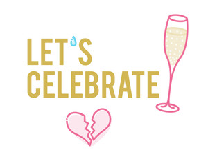 Let's celebrate break up with champagne and party. Illustration about how to forget love. Isolated on white background flat line art style.